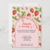 ストロベリースウィート子供の誕生日招待状 | ピンク 招待状 (正面)
