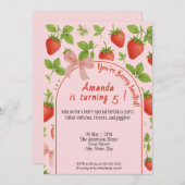 ストロベリースウィート子供の誕生日招待状 | ピンク 招待状 (正面/裏面)