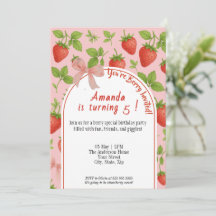 ストロベリースウィート子供の誕生日招待状 | ピンク