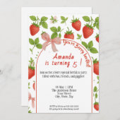 ストロベリースウィート子供の誕生日招待状 | ピンク 招待状 (正面/裏面)