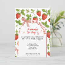 ストロベリースウィート子供の誕生日招待状 | ピンク