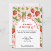 ストロベリースウィート子供の誕生日招待状 | ピンク 招待状 (正面)