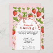 ストロベリースウィート子供の誕生日招待状 | ピンク 招待状 (正面/裏面)