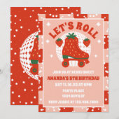 ストロベリースケート | レトロなローラースケートの誕生日 招待状 (正面/裏面)