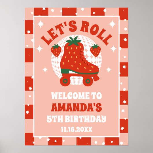 ストロベリースケート | レトロローラスケートで滑る誕生日 ポスター (正面)