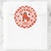 ストロベリースケート | レトロローラスケートで滑る誕生日 ラウンドシール (バッグ)