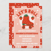 ストロベリースケート | レトロローラスケートで滑る誕生日 招待状 (正面/裏面)