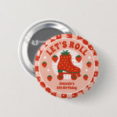 ストロベリースケート | レトロローラスケートで滑る誕生日 缶バッジ (正面&裏面)