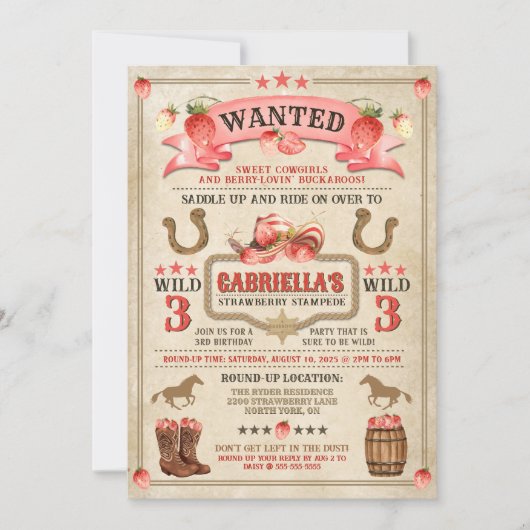 ストロベリースタンピード誕生日招待状 招待状 (正面)