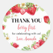 ストロベリーステッカーラベル誕生日ベビーシャワー ラウンドシール (正面)