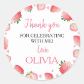 ストロベリーステッカーラベル誕生日ベビーシャワー ラウンドシール (正面)