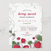 ストロベリースプラッシュ誕生日 招待状 (正面/裏面)