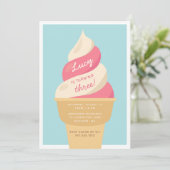 ストロベリースワールアイスクリーム子供の誕生日パーティー 招待状 (スタンド正面)