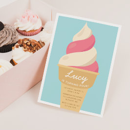 ストロベリースワールアイスクリーム こどもの誕生日パーティー 招待状