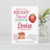 ストロベリーセカンドバースデーパーティーベリー子供の誕生日 招待状 (スタンド正面)