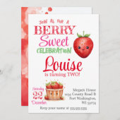 ストロベリーセカンドバースデーパーティーベリー子供の誕生日 招待状 (正面/裏面)