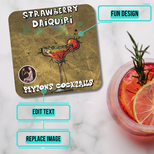 ストロベリーダイキリカクテルパーティー スクエアペーパーコースター