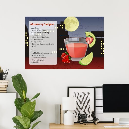 ストロベリーダイキリカクテルレシピ ポスター (ホームオフィス)