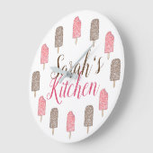 ストロベリーチョコレートアイスクリームポップシクルキッチン ラージ壁時計 (傾斜)