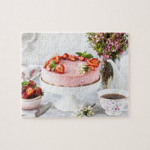 ストロベリーチーズケーキ茶パーティー花 ジグソーパズル