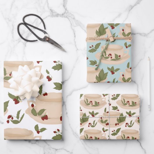 ストロベリーティーカップギフトラップ ラッピングペーパーシート (正面)