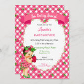 ストロベリーテーマベビーガールギンガムピンクグリーン 招待状 (正面/裏面)