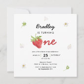 ストロベリーテーマベリーファースト誕生日スクエア 招待状 (正面)