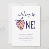 ストロベリーテーマ最初のバースデーパーティ招待状 招待状 (正面)