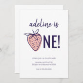 ストロベリーテーマ最初のバースデーパーティ招待状 招待状 (正面/裏面)