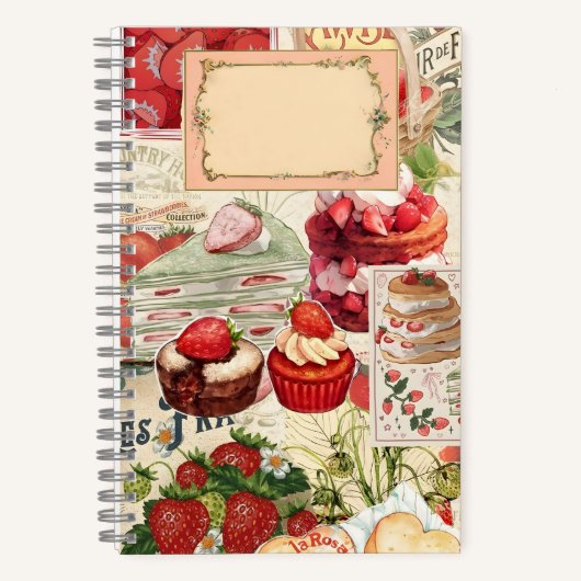 ストロベリーデザートの夢：ヴィンテージコラージュ ノートブック (正面)