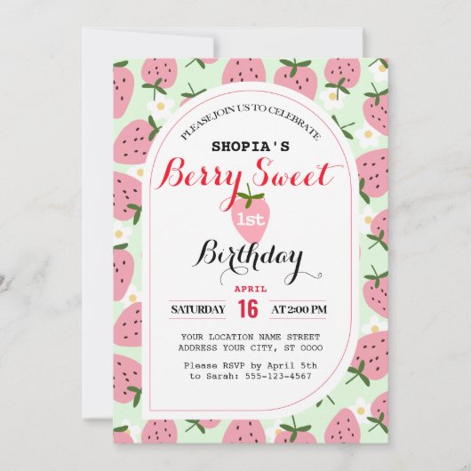 ストロベリーデライトファースト誕生日招待状 招待状 (正面)
