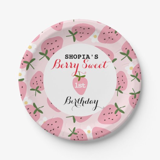 ストロベリーデライトファースト誕生日 ペーパープレート (正面)