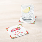 ストロベリートラックのベビーシャワー スクエアペーパーコースター (インサイチュ)