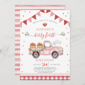 ストロベリートラックスイートベリーファースト誕生日 招待状 (正面/裏面)