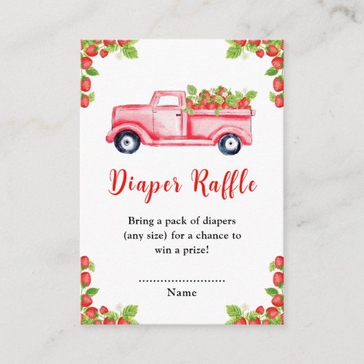 ストロベリートラック赤ちゃんシャワーおむつラッフル エンクロージャーカード (正面)