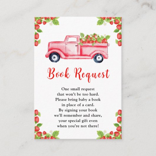 ストロベリートラック赤ちゃんシャワーブックリクエスト エンクロージャーカード (正面)