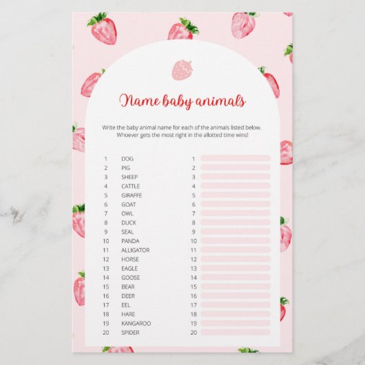 ストロベリーネームベビーアニマルズベビーシャワーゲーム (正面)