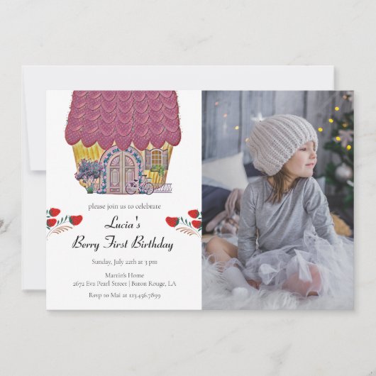 ストロベリーハウスベリーファースト・ガール1st誕生日 招待状 (正面)