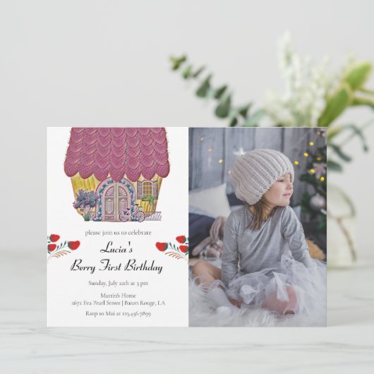ストロベリーハウスベリーファースト・ガール1st誕生日 招待状 (スタンド正面)