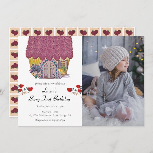 ストロベリーハウスベリーファースト・ガール1st誕生日 招待状 (正面/裏面)