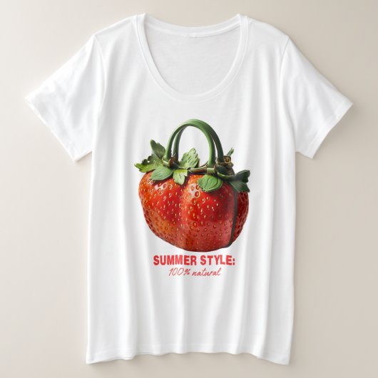 ストロベリーハンドバッグデザイン – 超現実的な夏 プラスサイズTシャツ (デザイン正面)