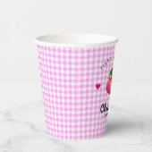 ストロベリーハート誕生日ガールピンク市松模様にク 紙コップ (右)