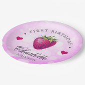 ストロベリーハート誕生日ガールピンク ペーパープレート (アングル)