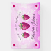 ストロベリーハート誕生日ガールピンク 横断幕 (縦)