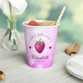 ストロベリーハート誕生日ガールピンク 紙コップ