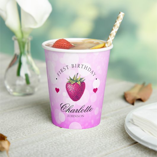 ストロベリーハート誕生日ガールピンク 紙コップ (インサイチュ)