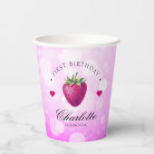 ストロベリーハート誕生日ガールピンク 紙コップ (正面)