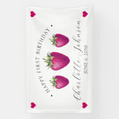 ストロベリーハート誕生日ガールホワイト 横断幕 (縦)