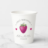 ストロベリーハート誕生日ガールホワイト 紙コップ (正面)