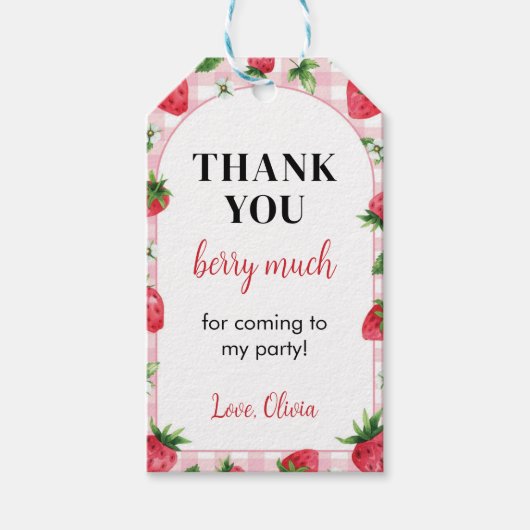 ストロベリーバースデーパーティーありがとうラベル ギフトタグ (正面)